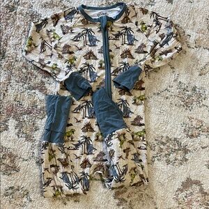 Kids Pajamas - Dinosaur Print in Blue and Cream